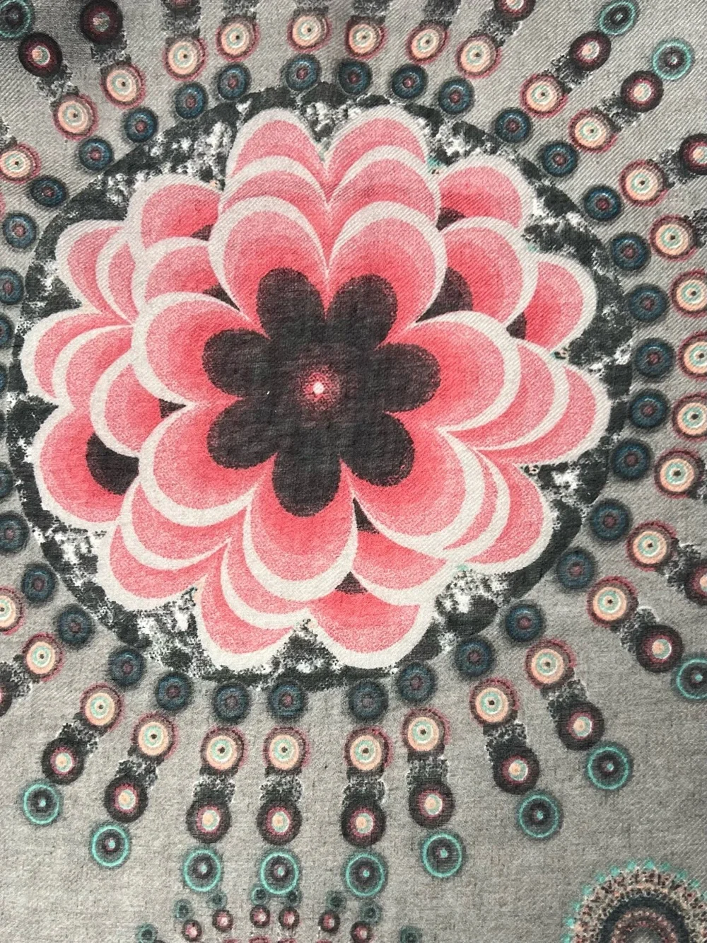 Long Large Scarf Geometric Colorful Boho Floral Print Soft Grey 32”x70”